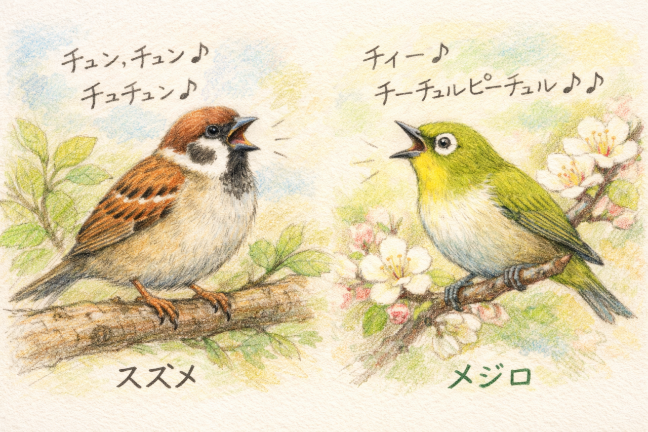 スズメとメジロの違いと見分け方　鳴き声の違い
