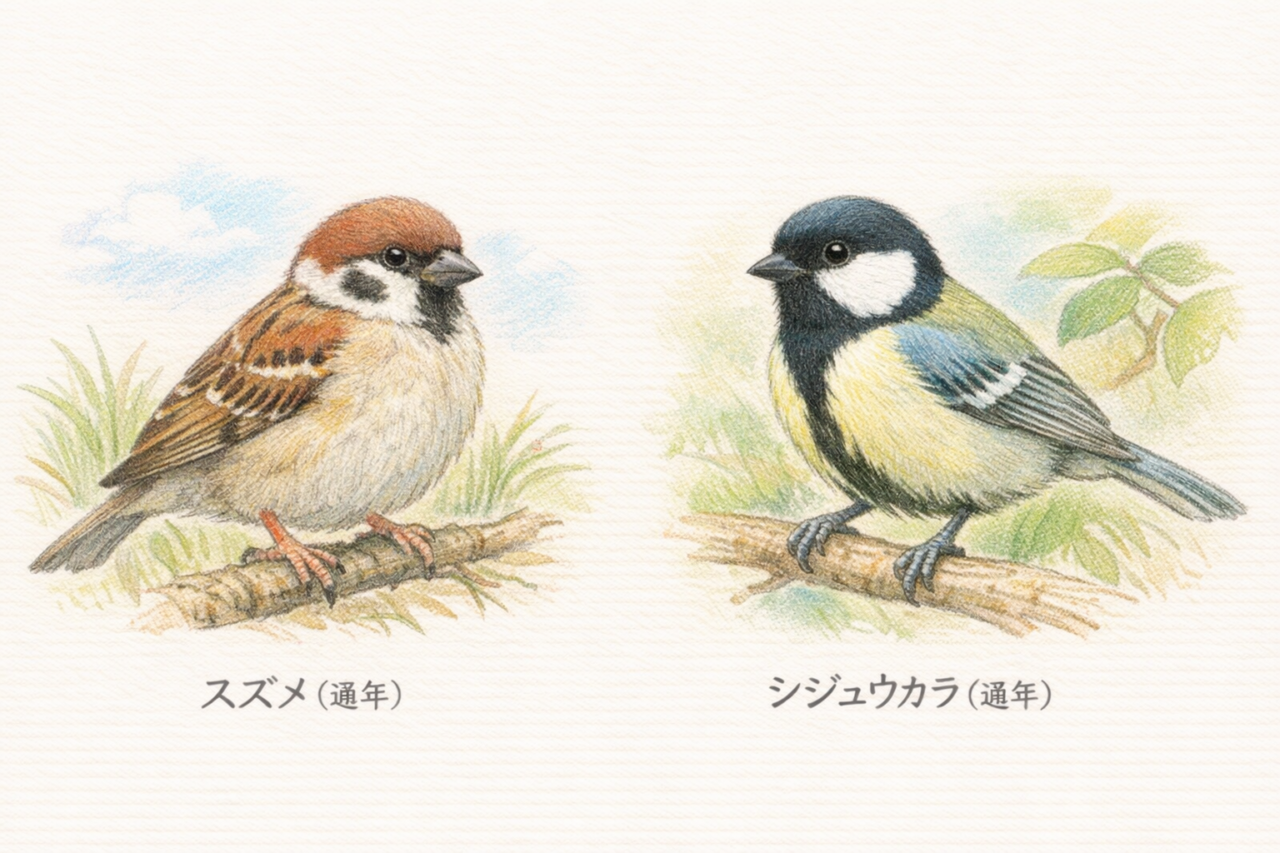 スズメとシジュウカラの違いと見分け方　見られる時期の違い