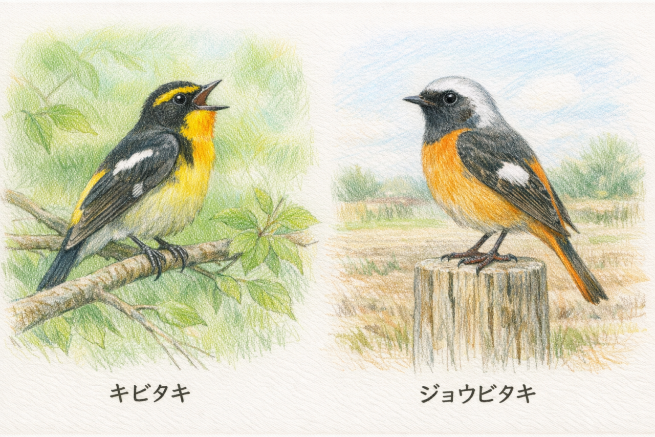 キビタキとジョウビタキの違いと見分け方 習性・行動の違い