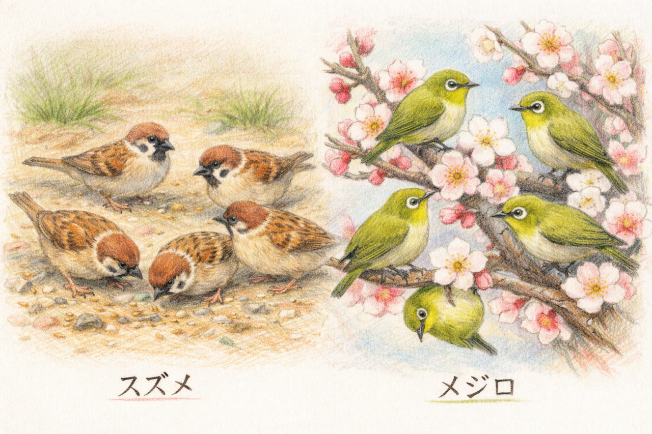 スズメとメジロの違いと見分け方　習性・行動の違い