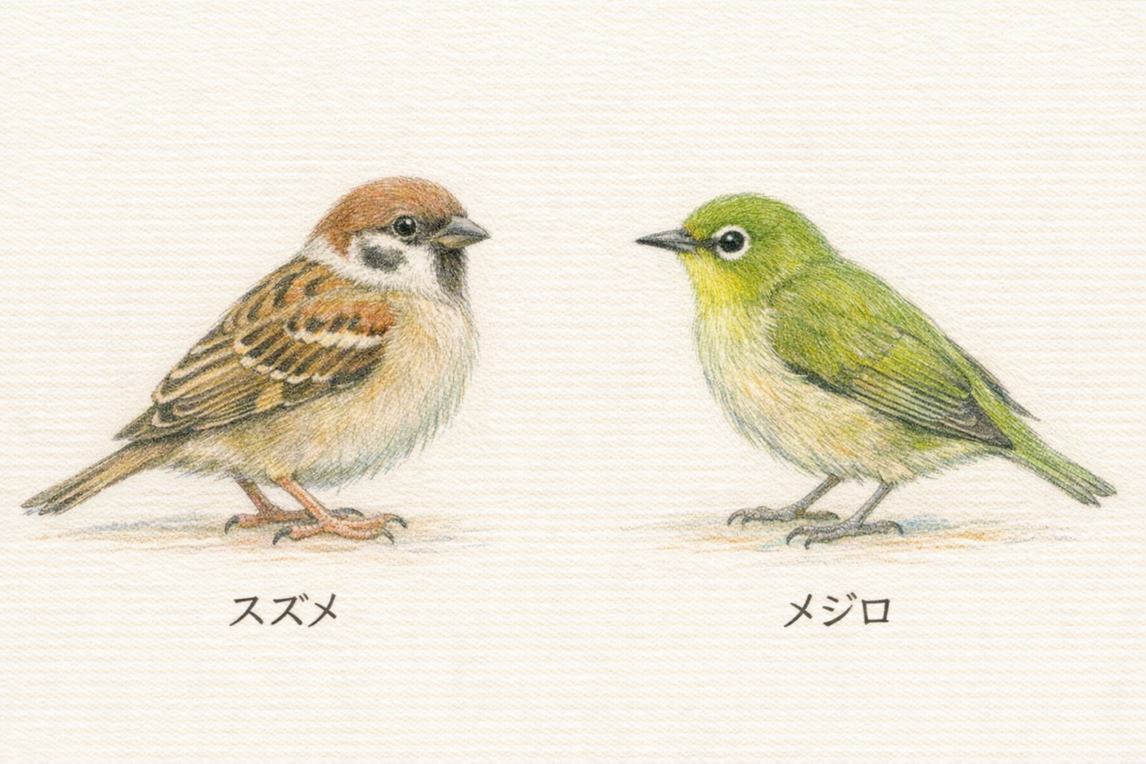 スズメとメジロの違いと見分け方　メス同士の違い