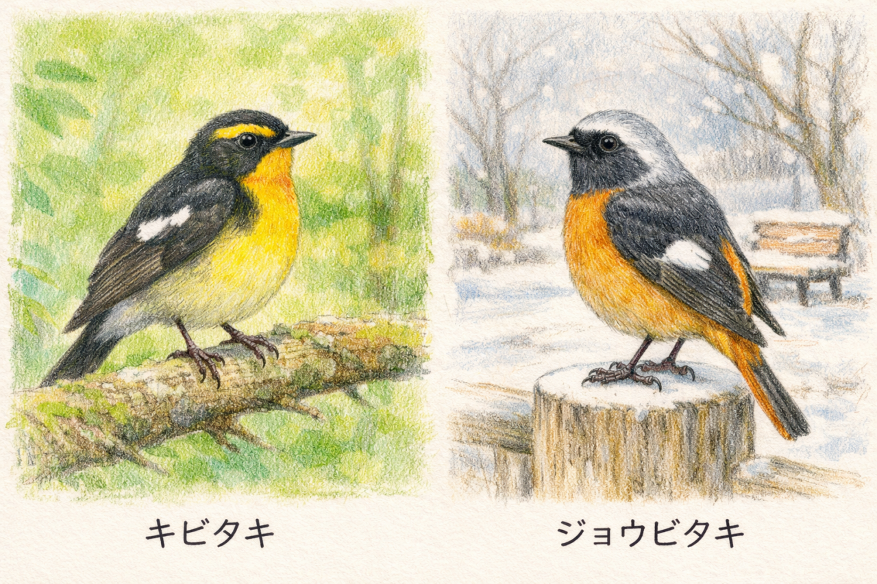 キビタキとジョウビタキの違いと見分け方 見られる時期の違い