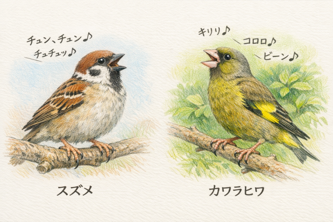スズメとカワラヒワの違いと見分け方 鳴き声の違い