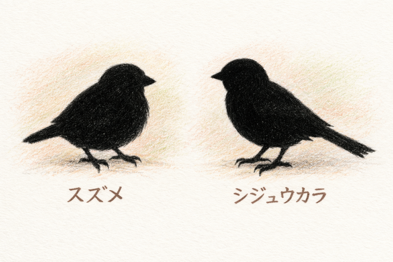スズメとシジュウカラの違いと見分け方　大きさ・体型の違い