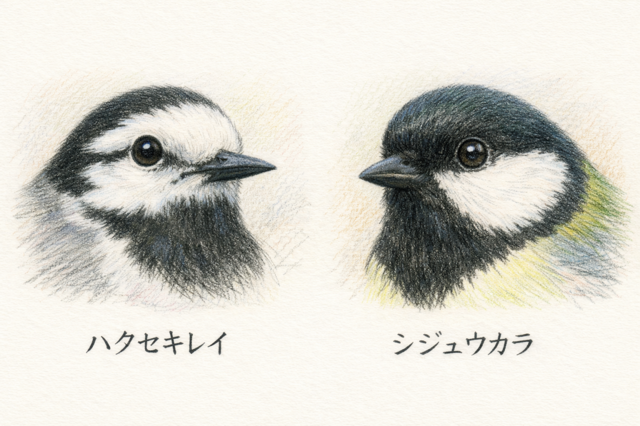 ハクセキレイとシジュウカラの違いと見分け方　顔の違い