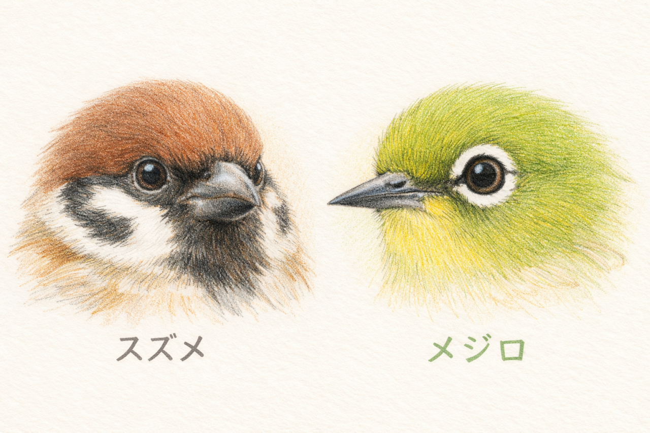 スズメとメジロの違いと見分け方　顔の違い