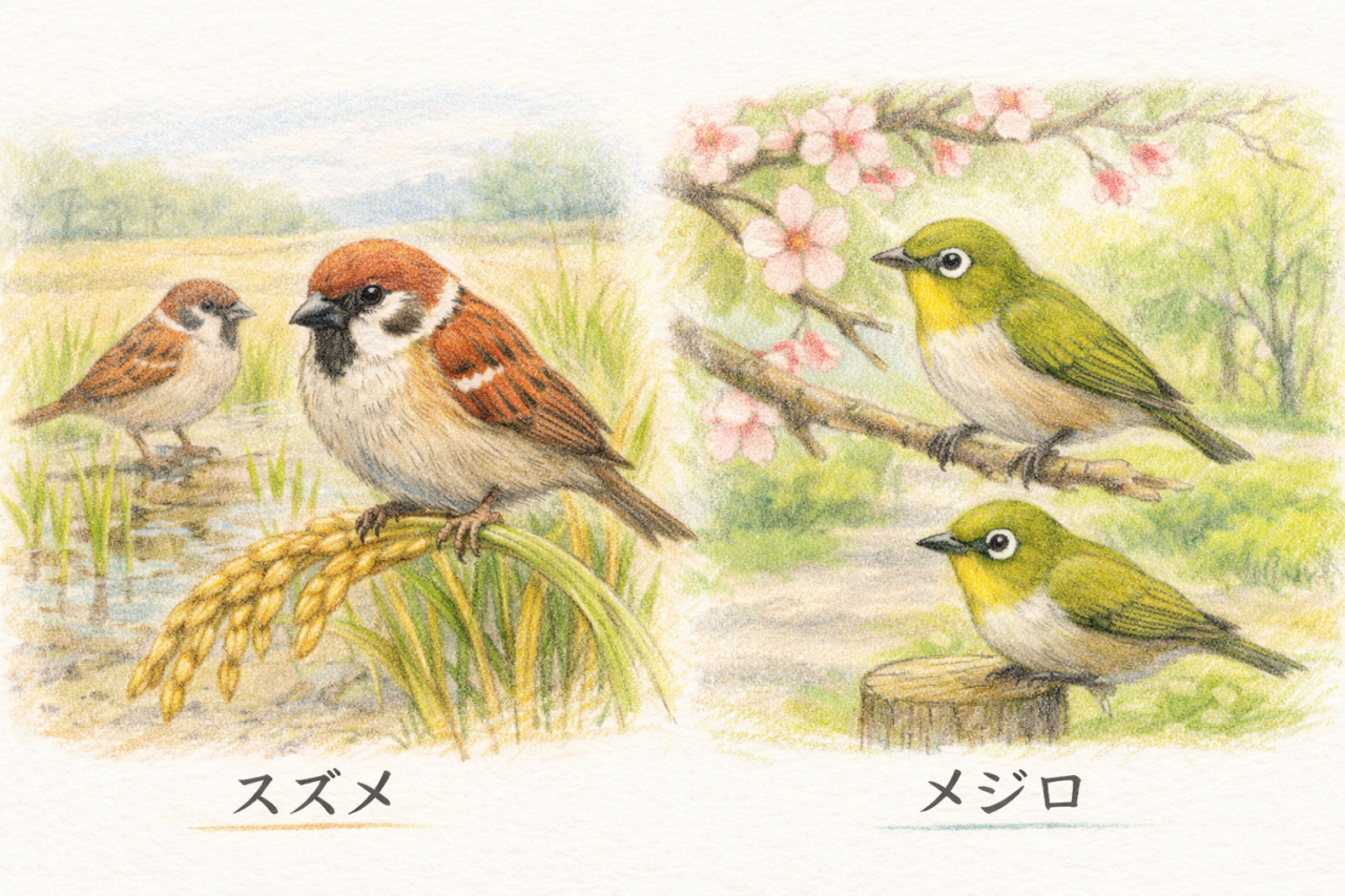 スズメとメジロの違いと見分け方　見られる時期の違い