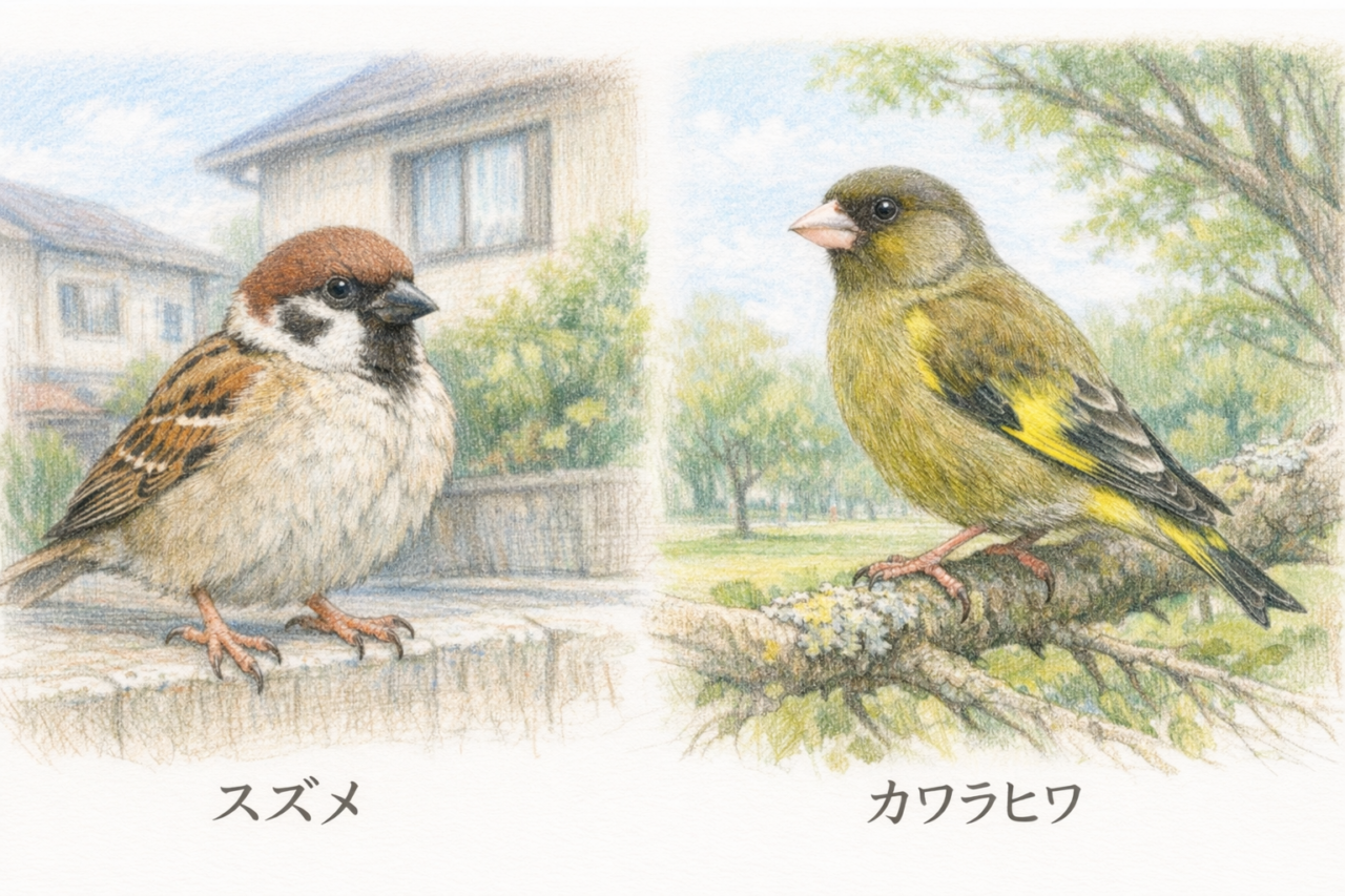 スズメとカワラヒワの違いと見分け方 見られる時期の違い