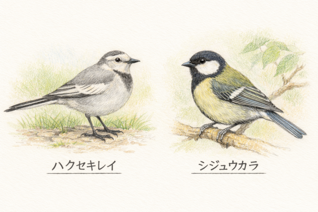 ハクセキレイとシジュウカラの違いと見分け方　メス同士の違い