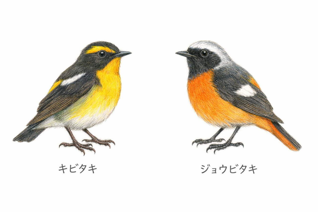 キビタキとジョウビタキの違いと見分け方 配色の違い