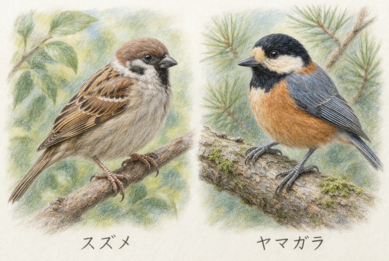 スズメとヤマガラの違いと見分け方