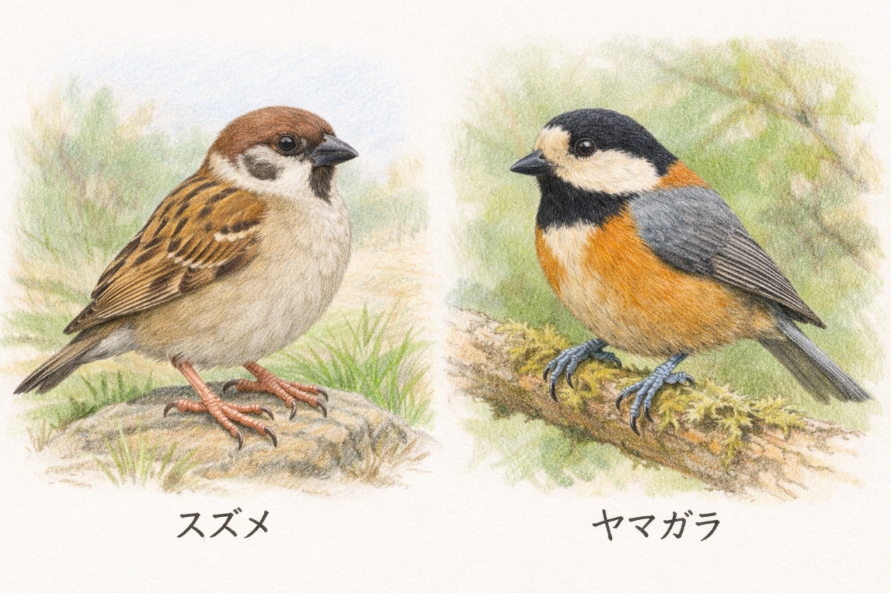 スズメとヤマガラの違いと見分け方 メス同士の違い