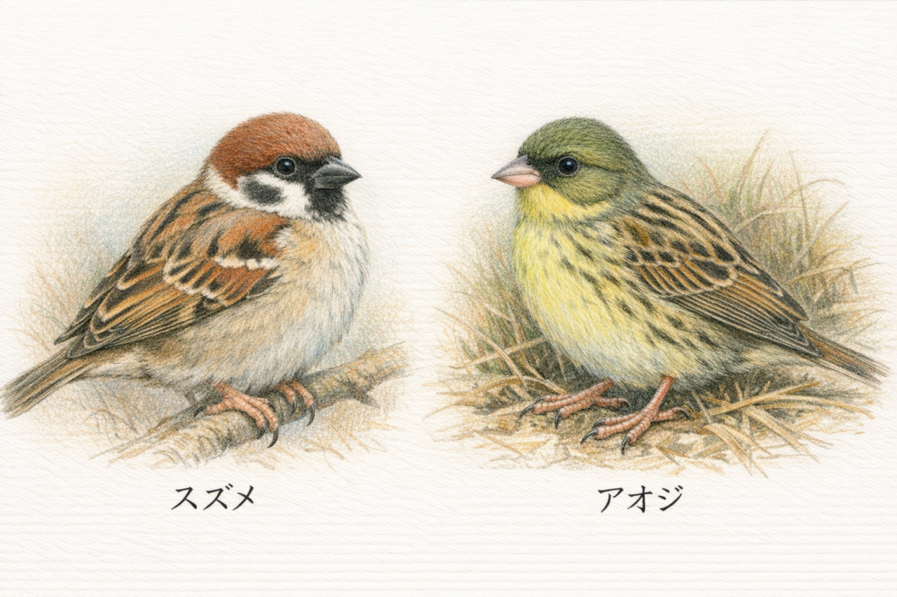 スズメとアオジの違いと見分け方 配色の違い