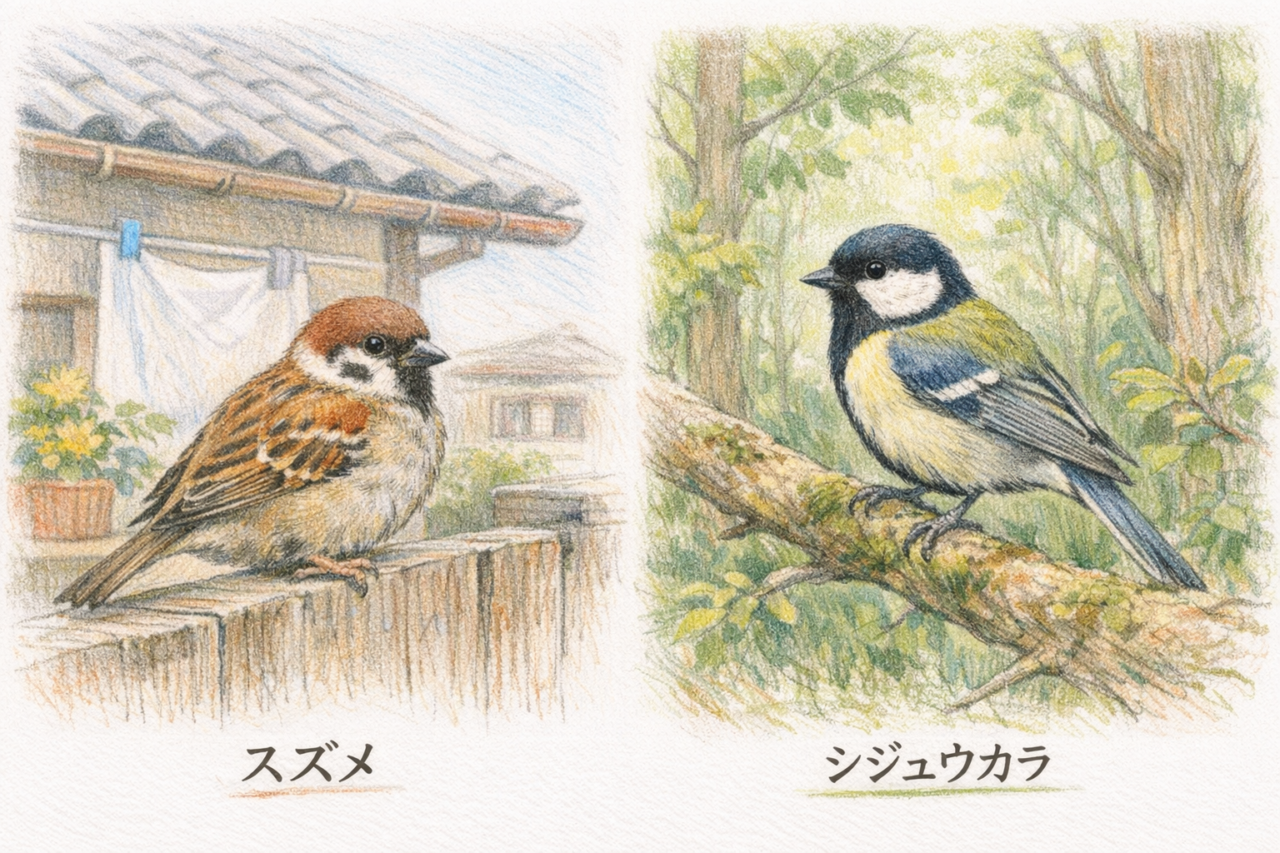 スズメとシジュウカラの違いと見分け方　生息環境の違い