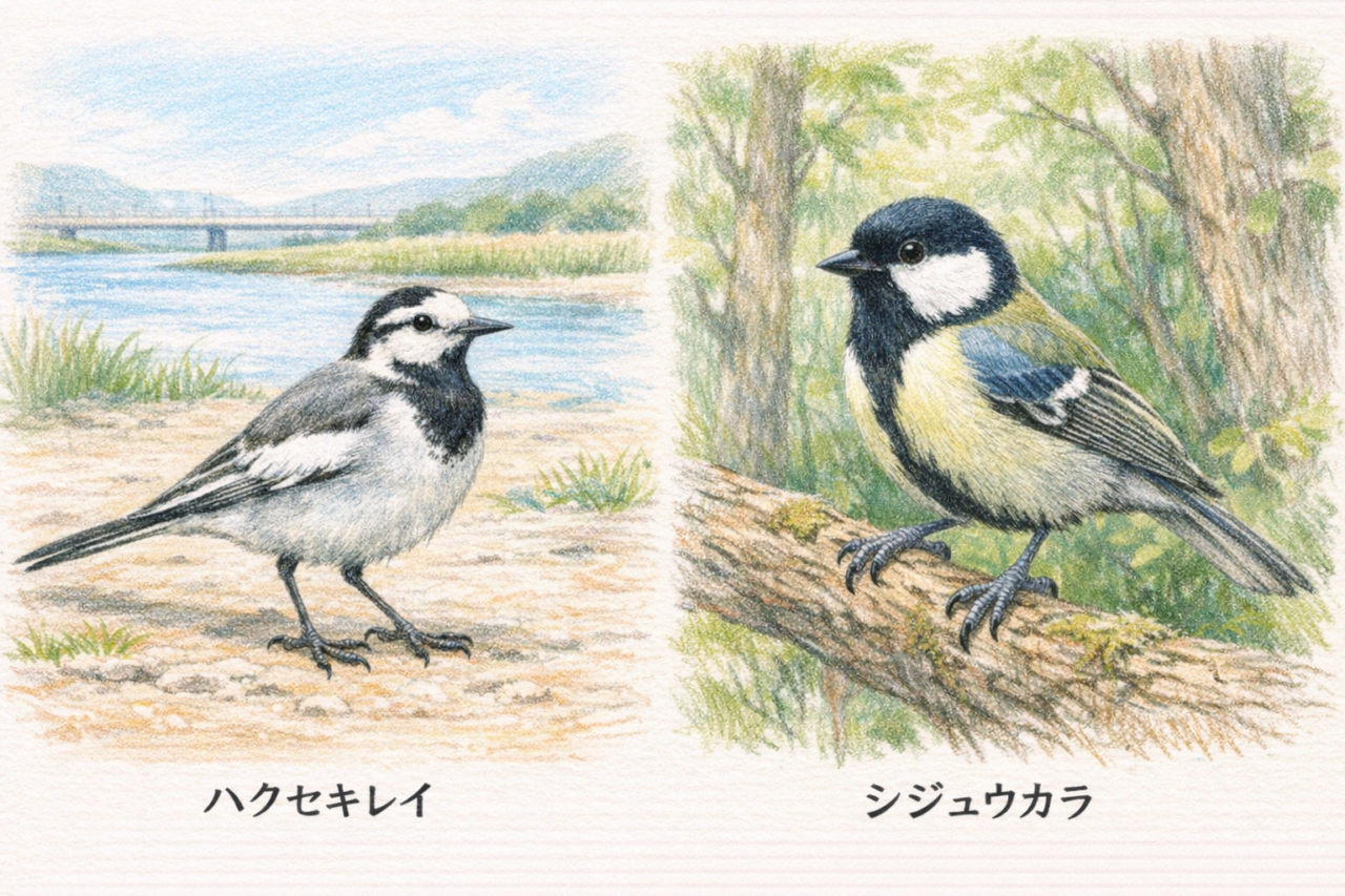 ハクセキレイとシジュウカラの違いと見分け方　生息環境の違い