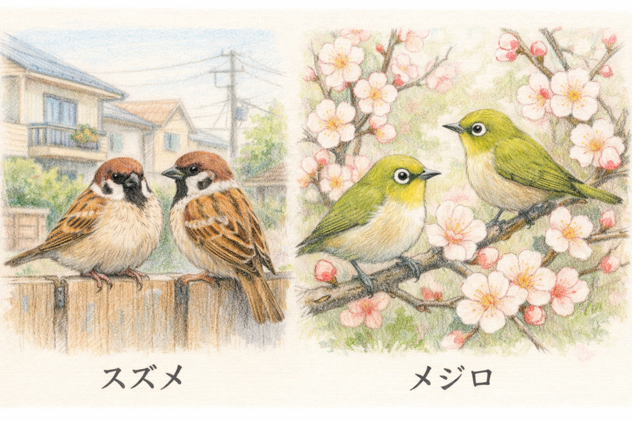 スズメとメジロの違いと見分け方　生息環境の違い