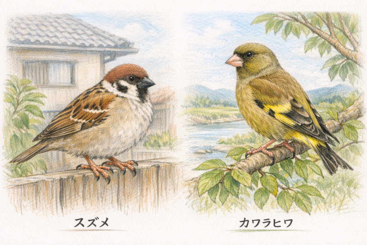 スズメとカワラヒワの違いと見分け方 生息環境の違い