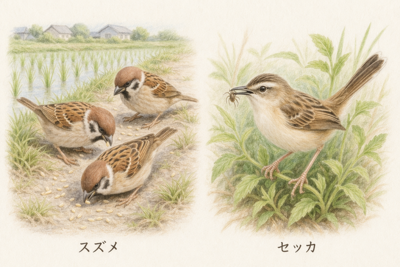 スズメとセッカの違いと見分け方 食性の違い
