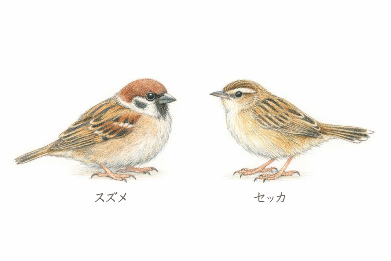 スズメとセッカの違いと見分け方 配色の違い