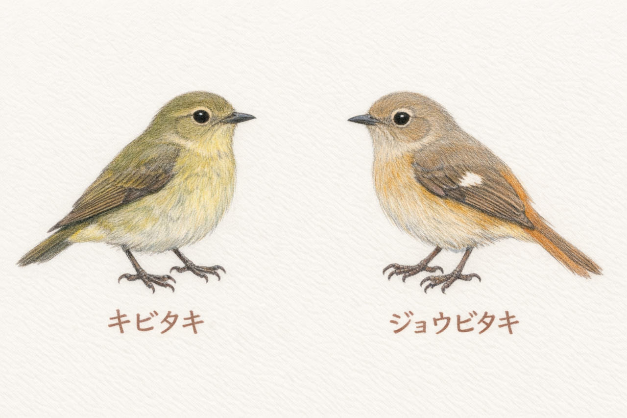 キビタキとジョウビタキの違いと見分け方 メス同士の違い