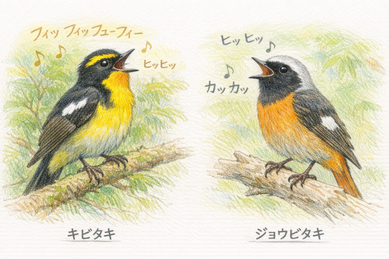 キビタキとジョウビタキの違いと見分け方 鳴き声の違い
