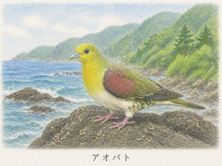 アオバトとは?日本で見られる緑のハトの特徴・生息地・鳴き声・海水を飲む不思議な習性を解説 | 野鳥情報.com