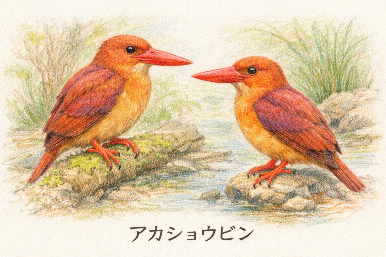 アカショウビンのオスとメス