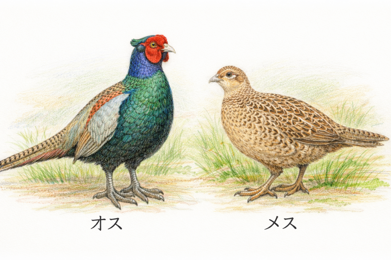 キジのオスは派手、メスは地味。見た目の差が大きい