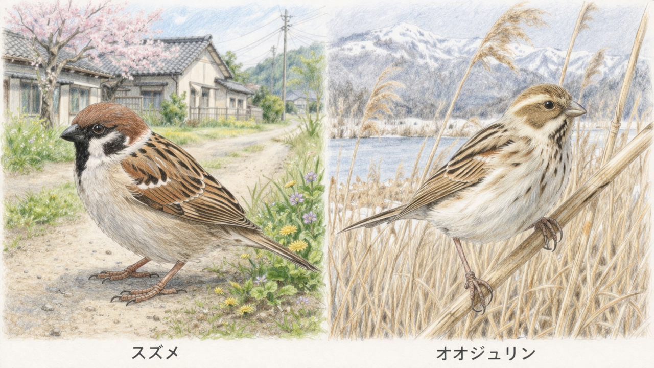 スズメとオオジュリンの違いと見分け方 生息環境の違い