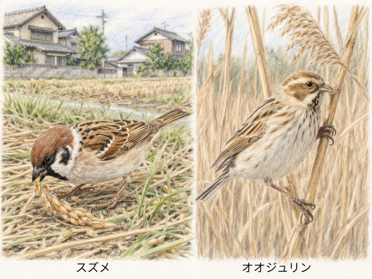 スズメとオオジュリンの違いと見分け方 食性の違い