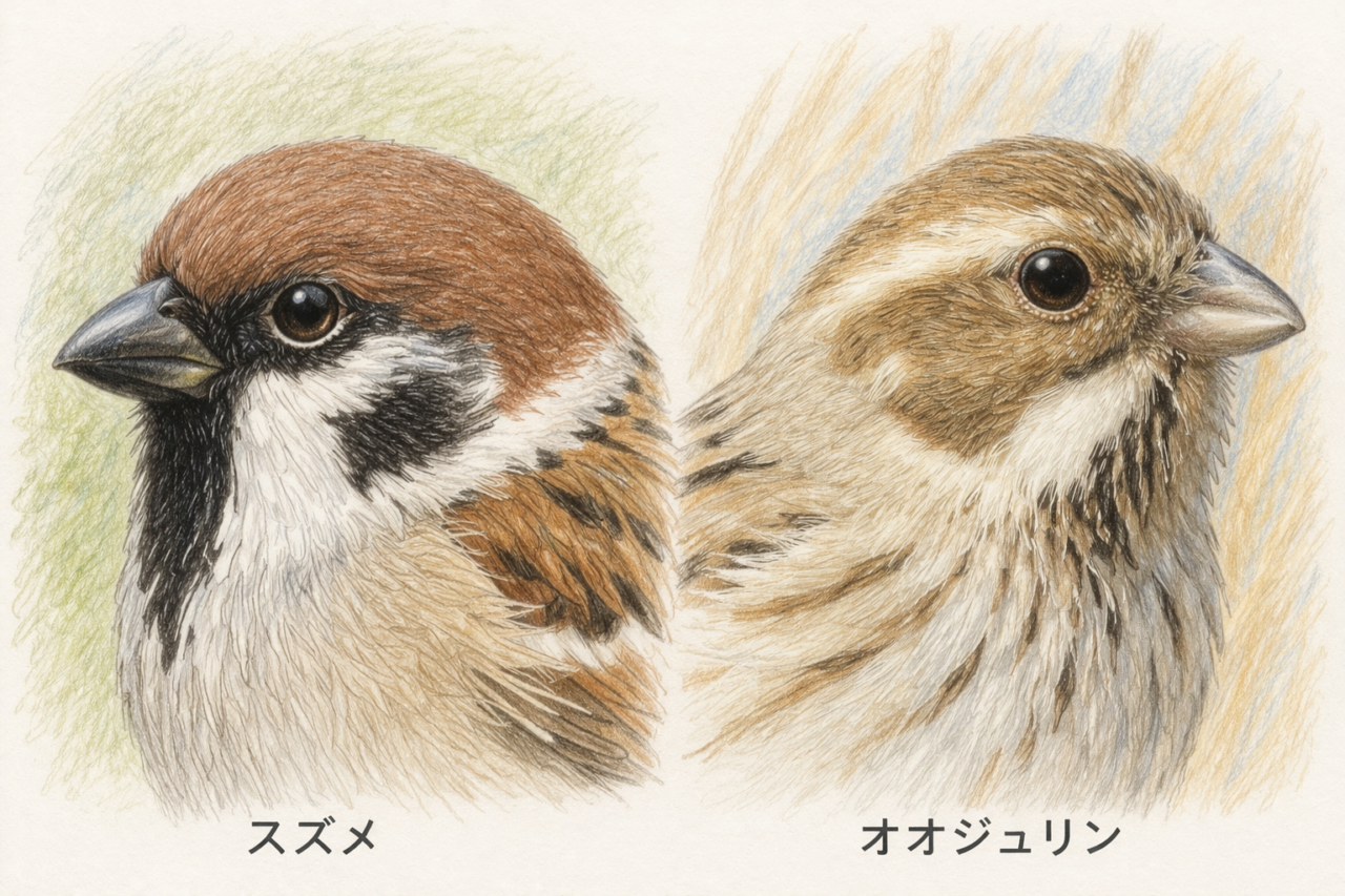 スズメとオオジュリンの違いと見分け方 顔の違い