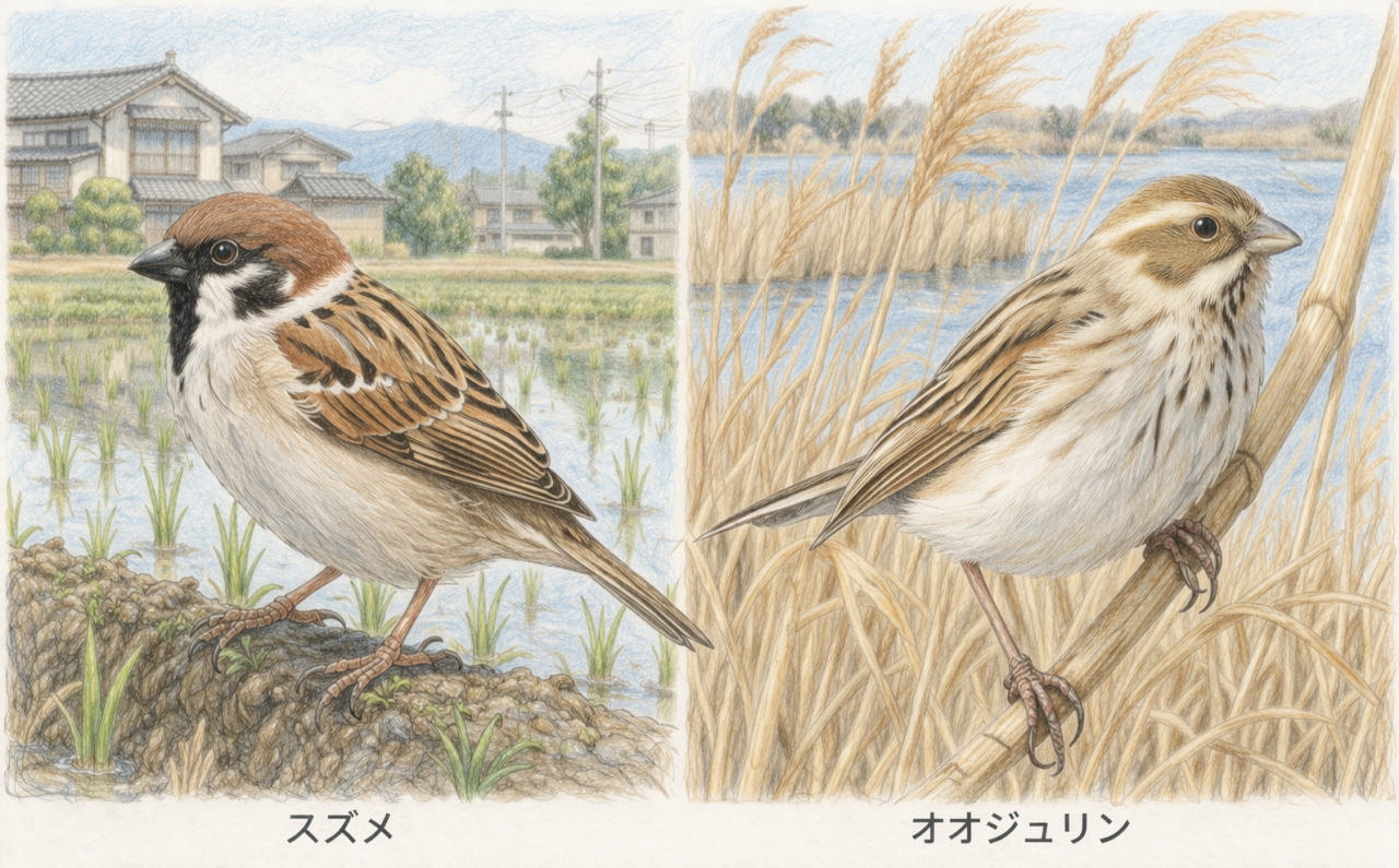 スズメとオオジュリンの違いと見分け方
