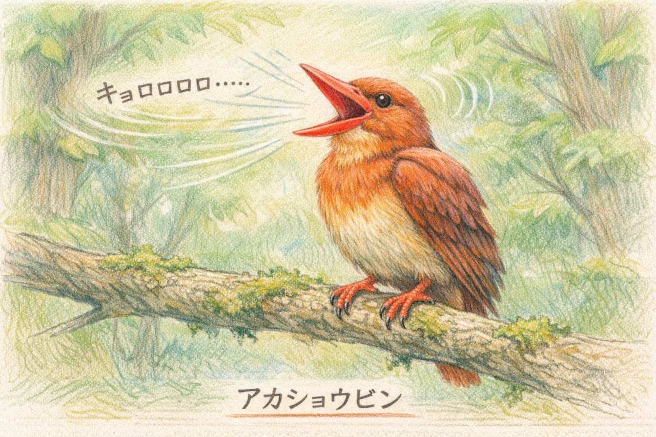 アカショウビンの鳴き声