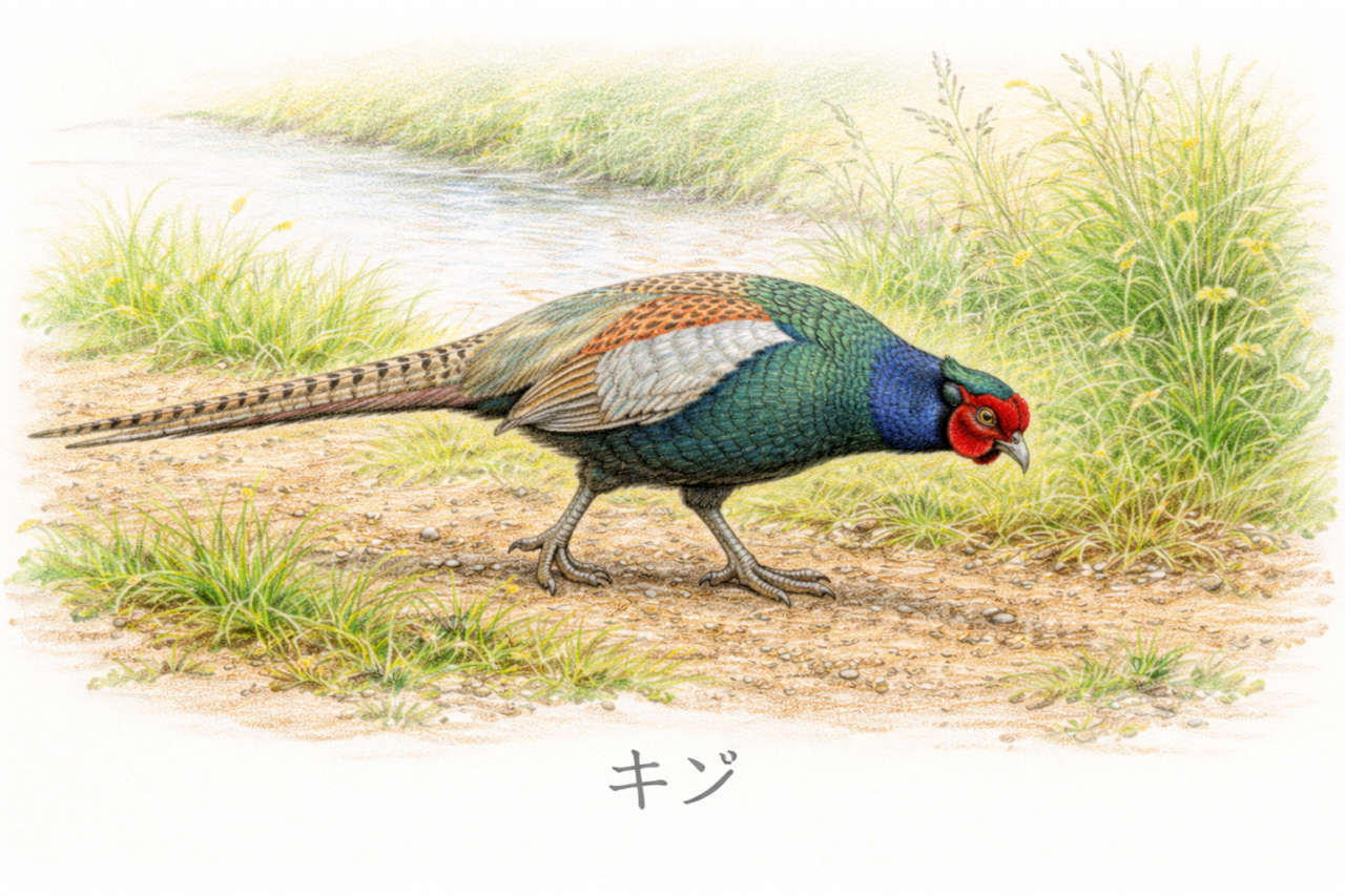 キジは地上で暮らす大型の野鳥