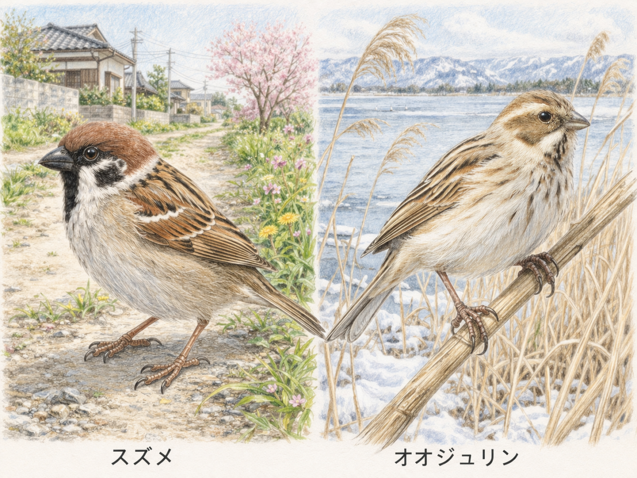 スズメとオオジュリンの違いと見分け方 見られる時期の違い