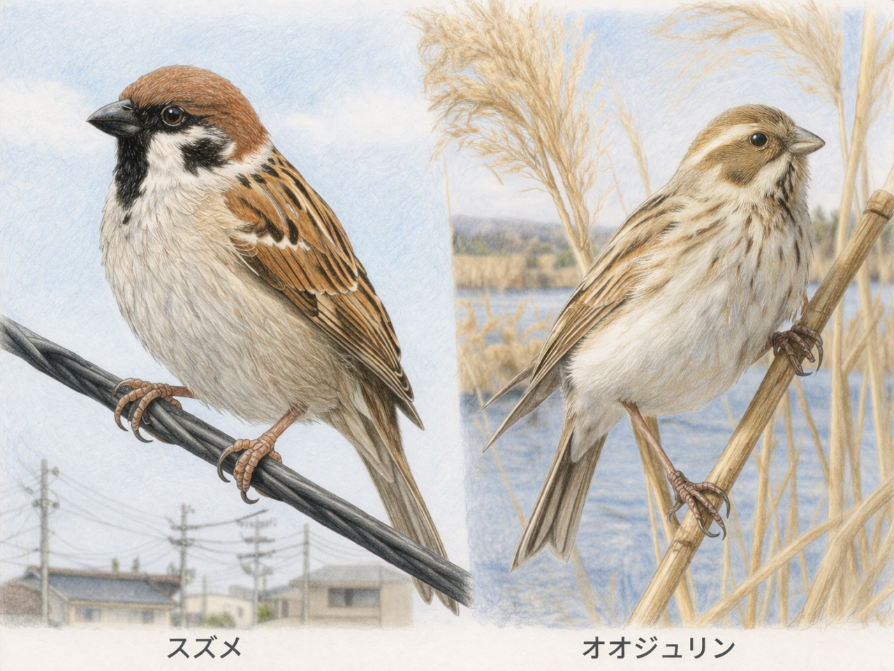 スズメとオオジュリンの違いと見分け方　習性・行動の違い
