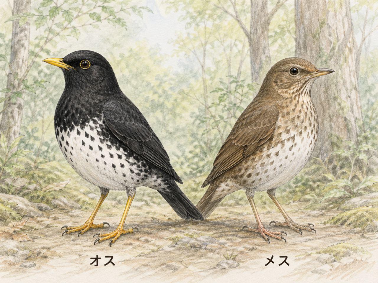 クロツグミのオスとメスの違い