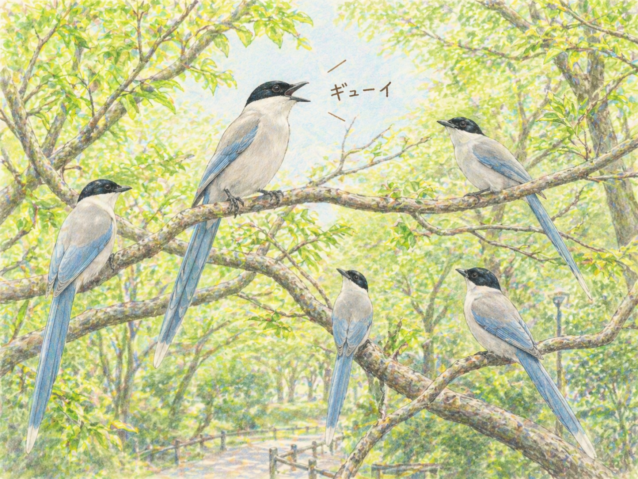 オナガの鳴き声：美しい姿に反して声はにぎやか