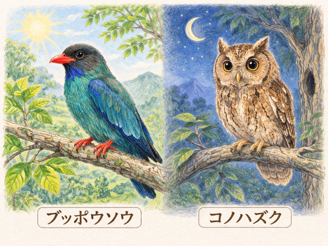 ブッポウソウとコノハズクの違い