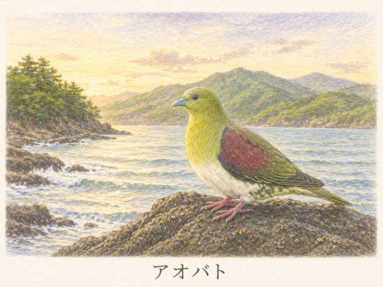 アオバトとは?日本で見られる緑のハトの特徴・生息地・鳴き声・海水を飲む不思議な習性を解説 | 野鳥情報.com