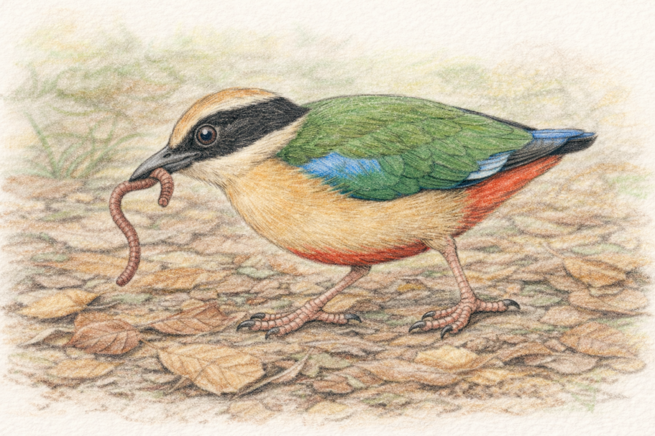 ヤイロチョウ　食性