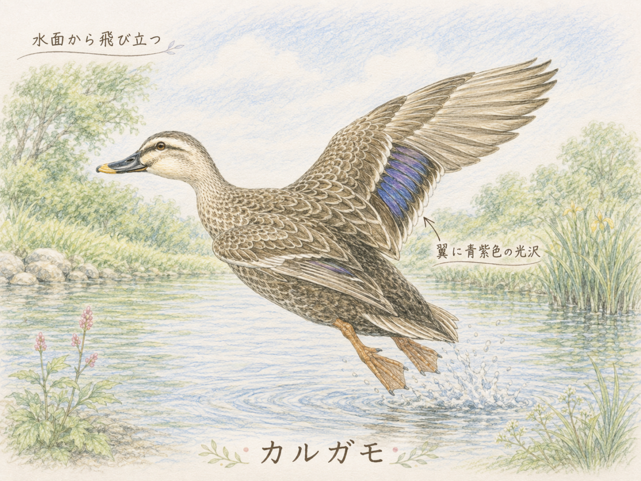 カルガモは飛ぶ?飛行時に見える美しい翼