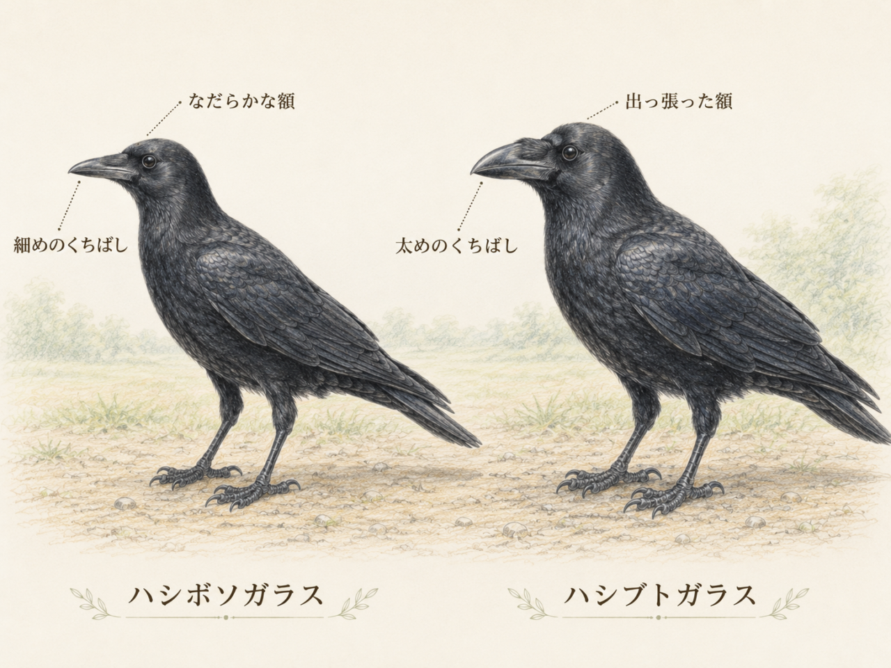 ハシボソガラスとハシブトガラスとの違い