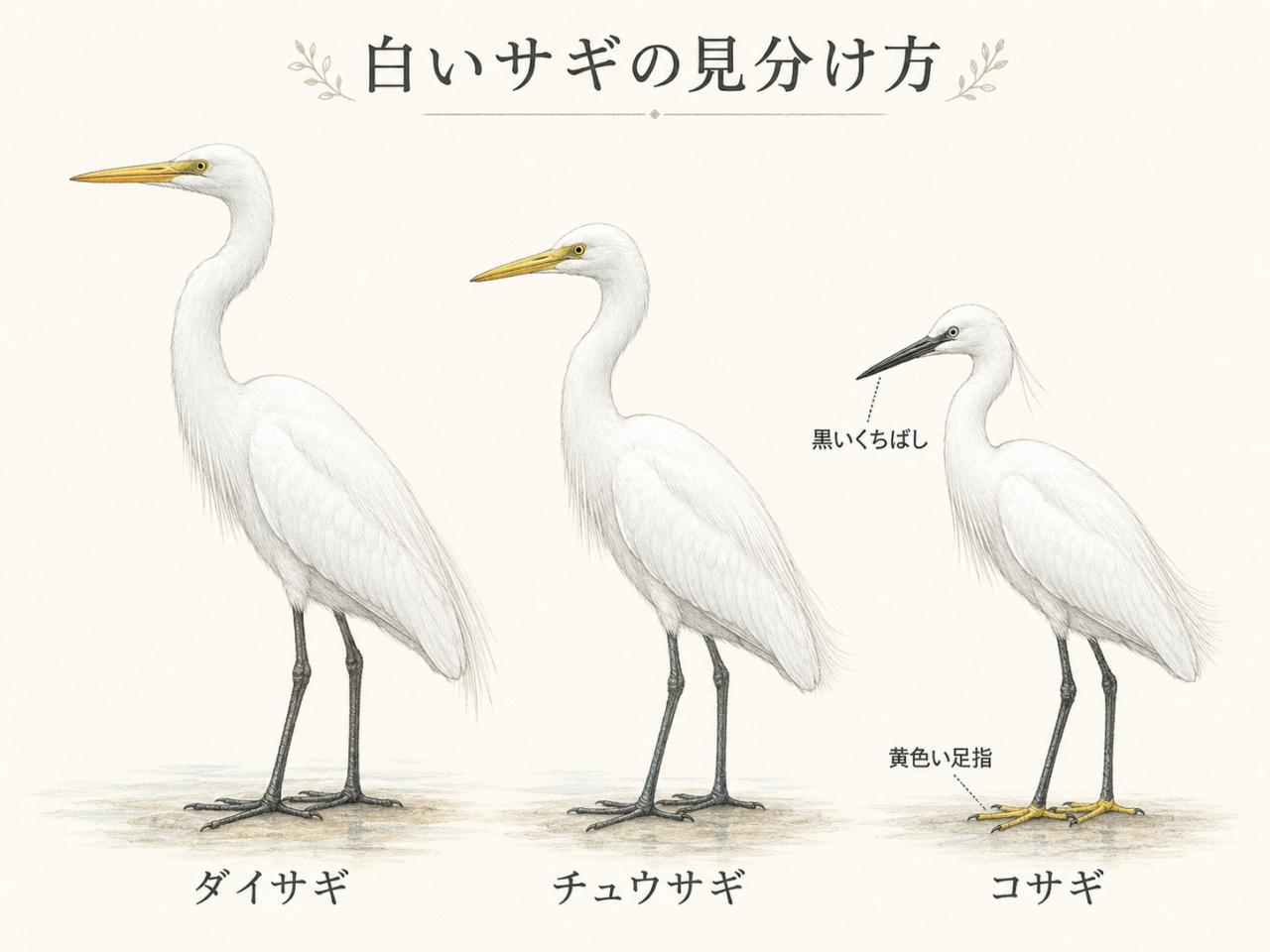 ダイサギ・チュウサギとの違い