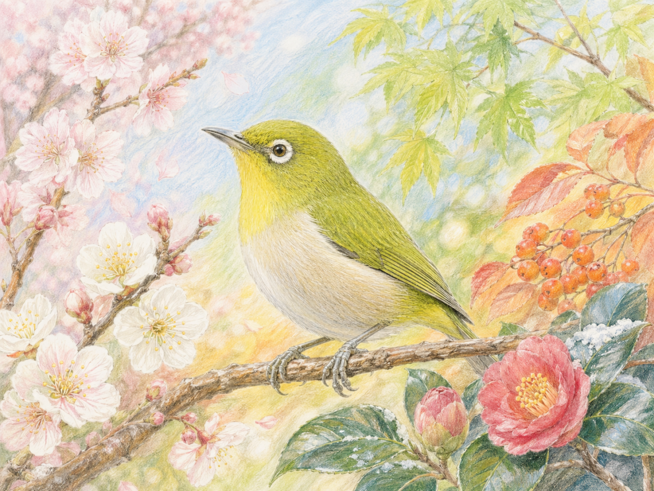 メジロが見られる季節｜春だけでなく一年中楽しめる鳥