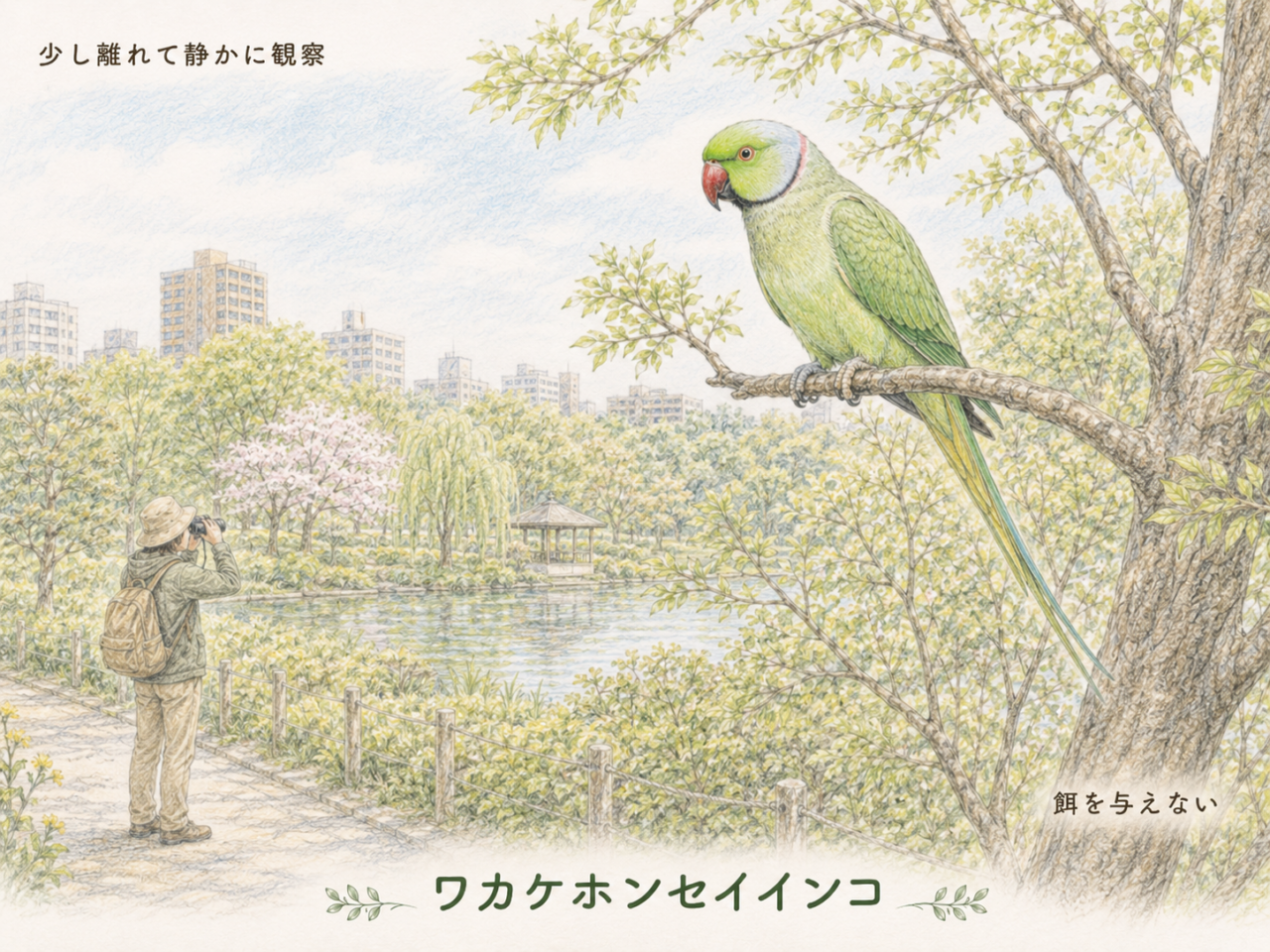 ワカケホンセイインコの観察ポイント