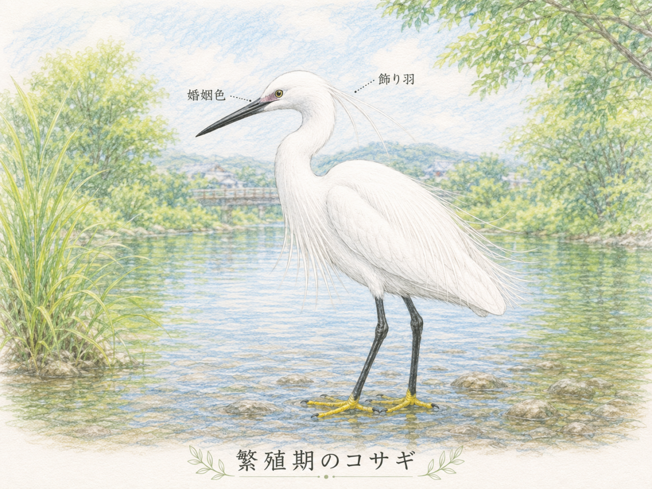 コサギの婚姻色|繁殖期に見られる美しい変化