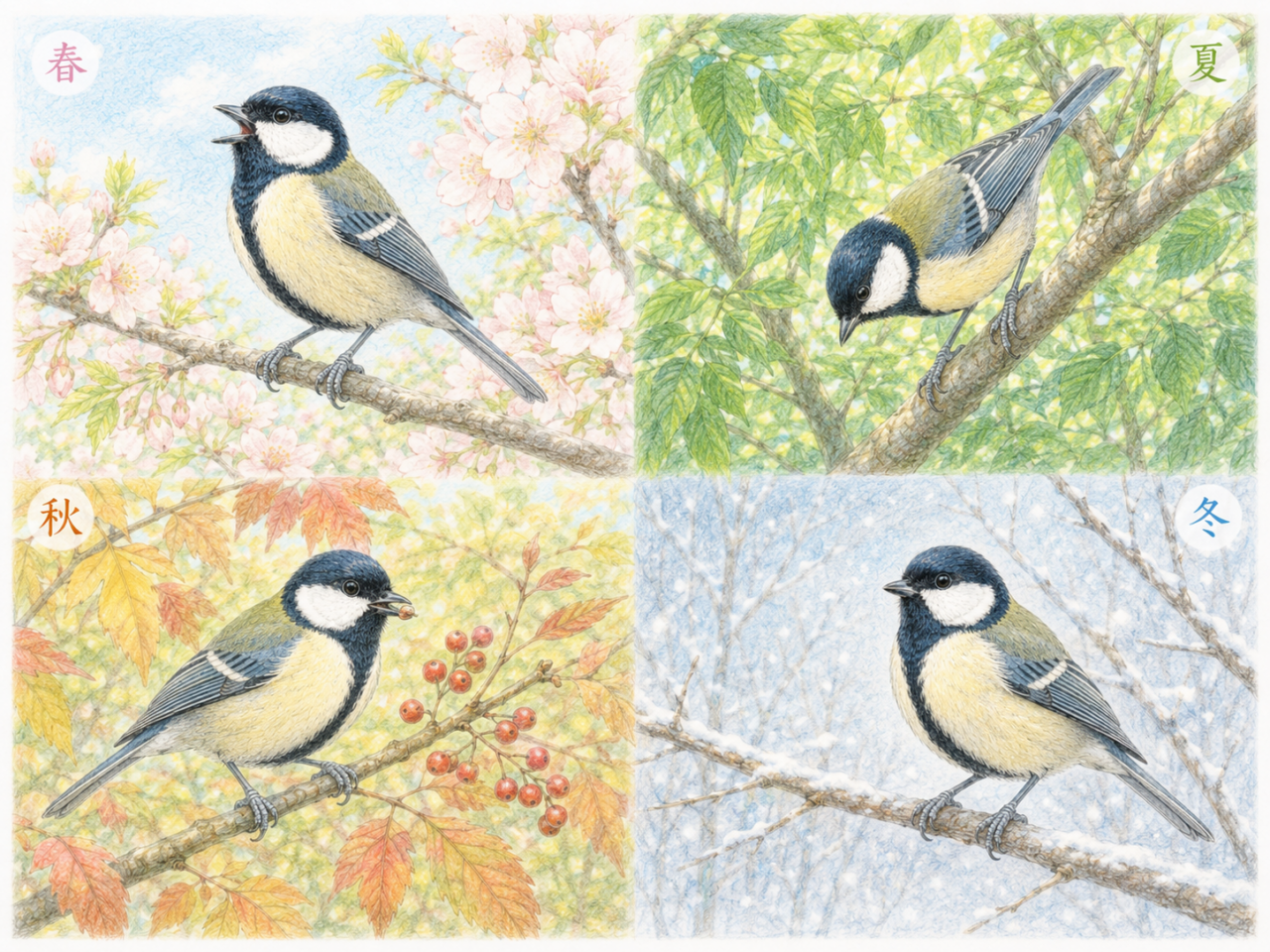 シジュウカラの季節｜春夏秋冬で観察の楽しみ方が変わる
