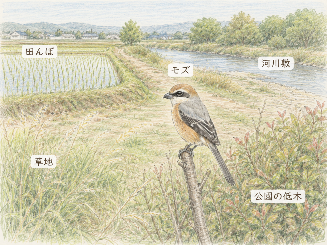 モズを観察しやすい環境の例