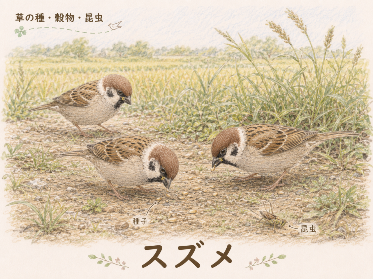 スズメの食べ物｜種子だけでなく昆虫も食べる